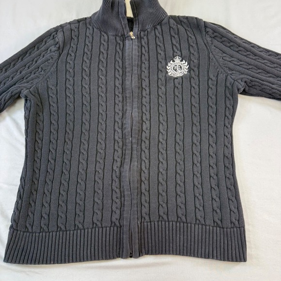 Ralph Lauren Sweaters - Ralph Lauren women's black Cable Knit Full Zip Crest Cardigan Sweater Large‎